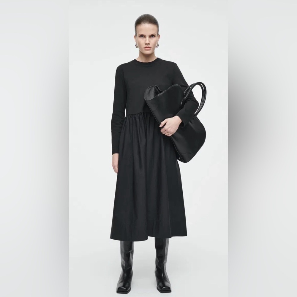 COS Mixed Media Long Sleeve Dress Wool Fine Knit , size S